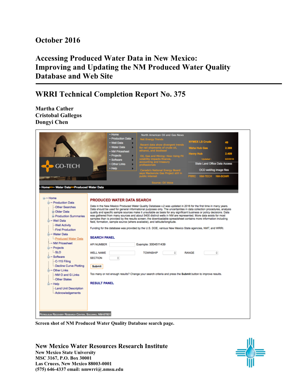 October 2016 Accessing Produced Water Data in New Mexico