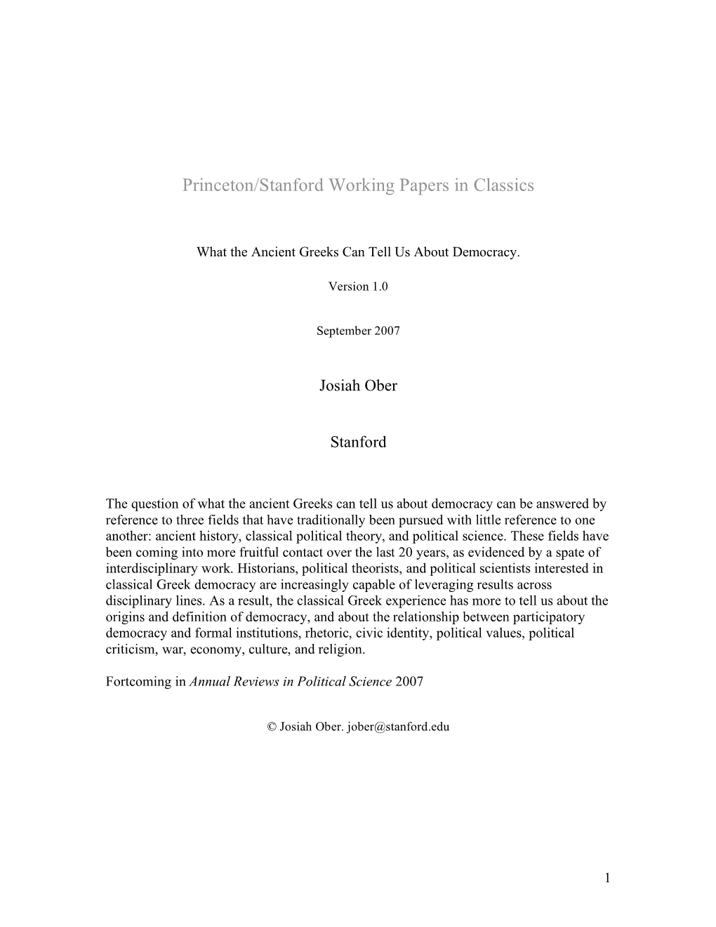 Princeton/Stanford Working Papers in Classics