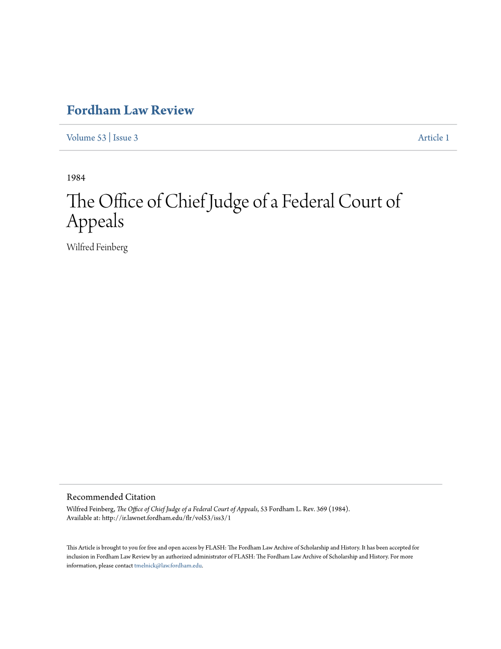 The Office of Chief Judge of a Federal Court of Appeals