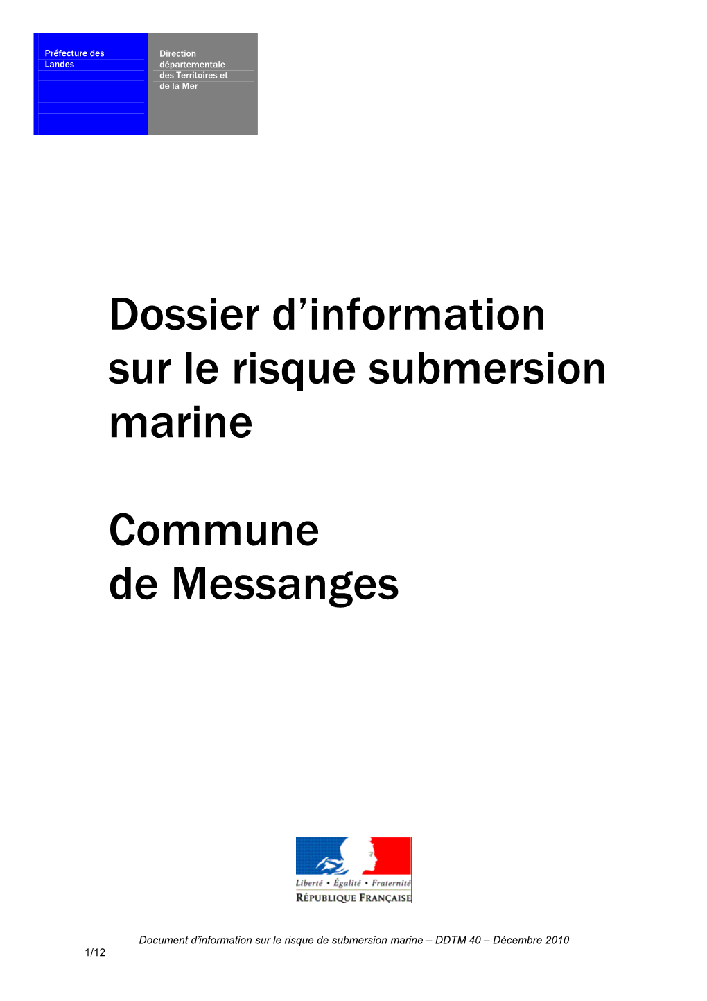 Dossier D'information Sur Le Risque Submersion Marine Commune De