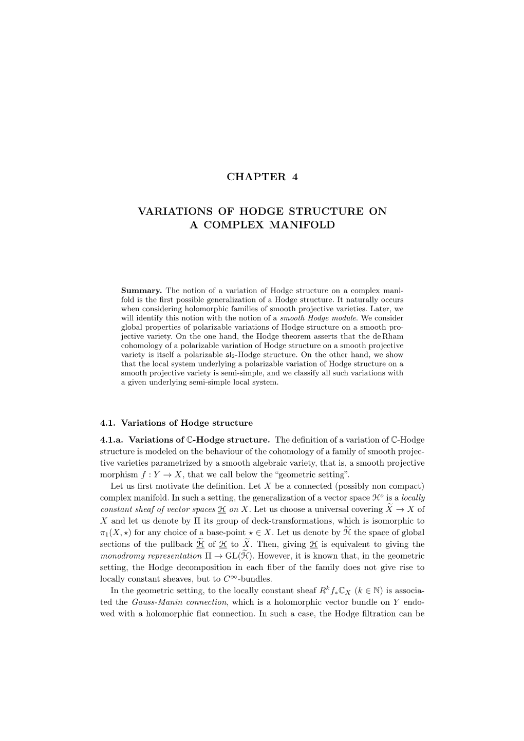 Chapter 4 Variations of Hodge Structure on a Complex Manifold
