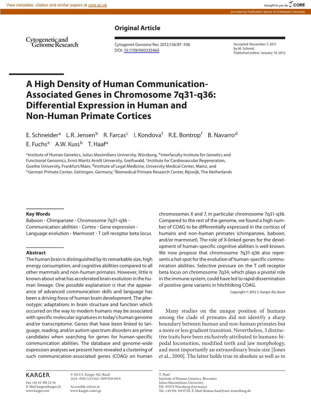 A High Density of Human Communication-Associated