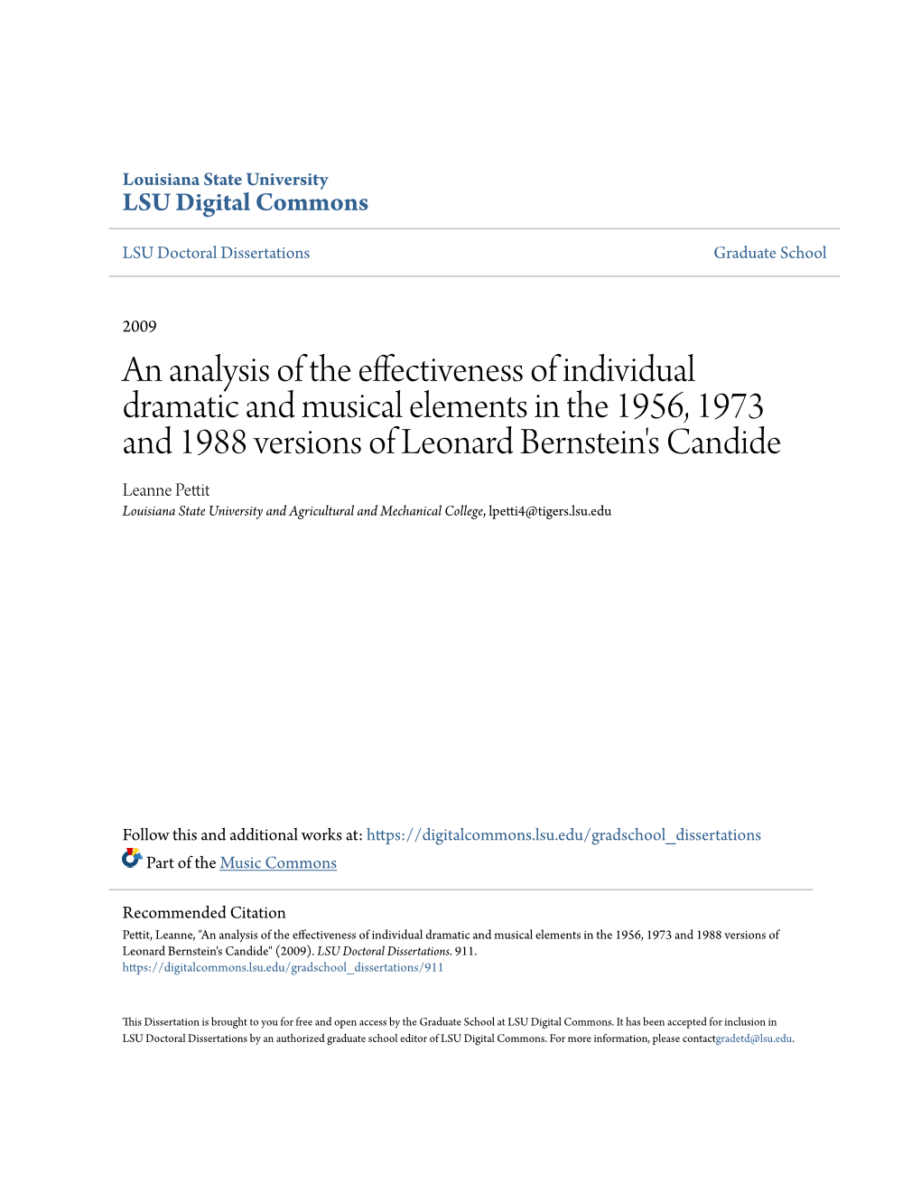 An Analysis of the Effectiveness of Individual Dramatic and Musical