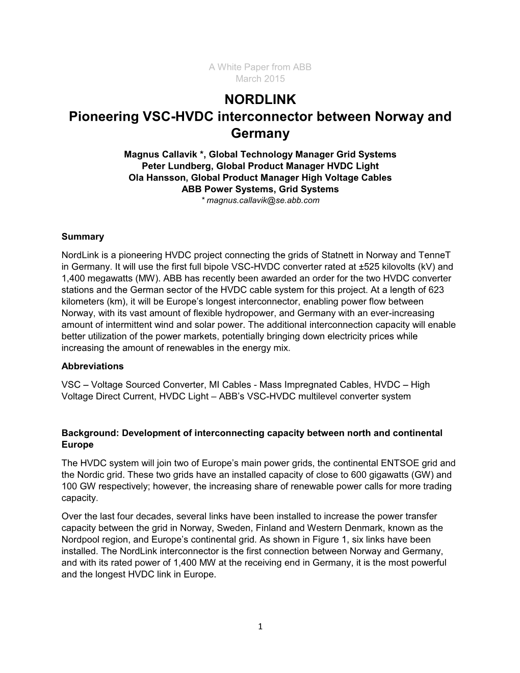 NORDLINK Pioneering VSC-HVDC Interconnector Between Norway and Germany