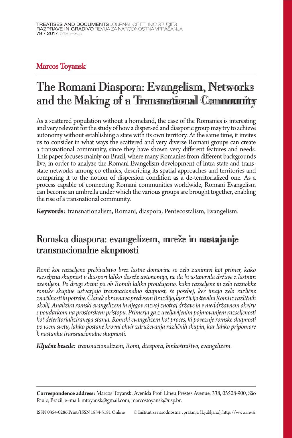 The Romani Diaspora: Evangelism, Networks and the Making of a Transnational Community