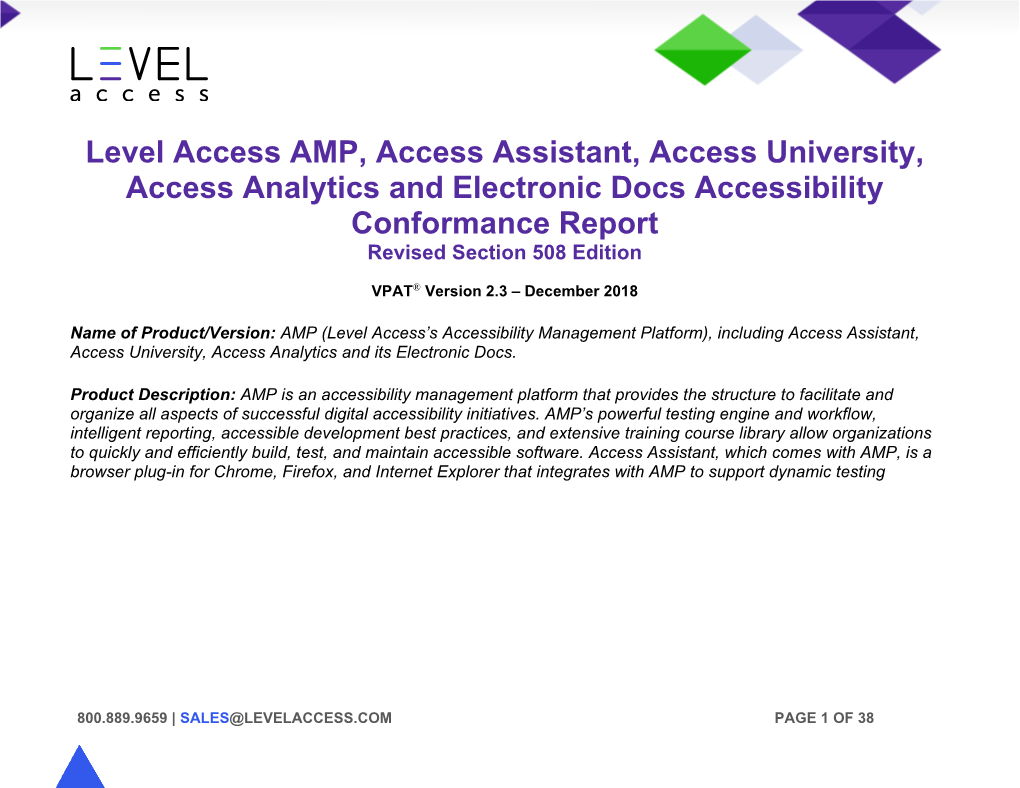 Level Access AMP Access Assistant Access University Access Analytics