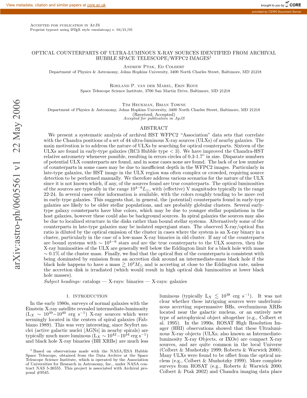 Arxiv:Astro-Ph/0605561 V1 22 May 2006