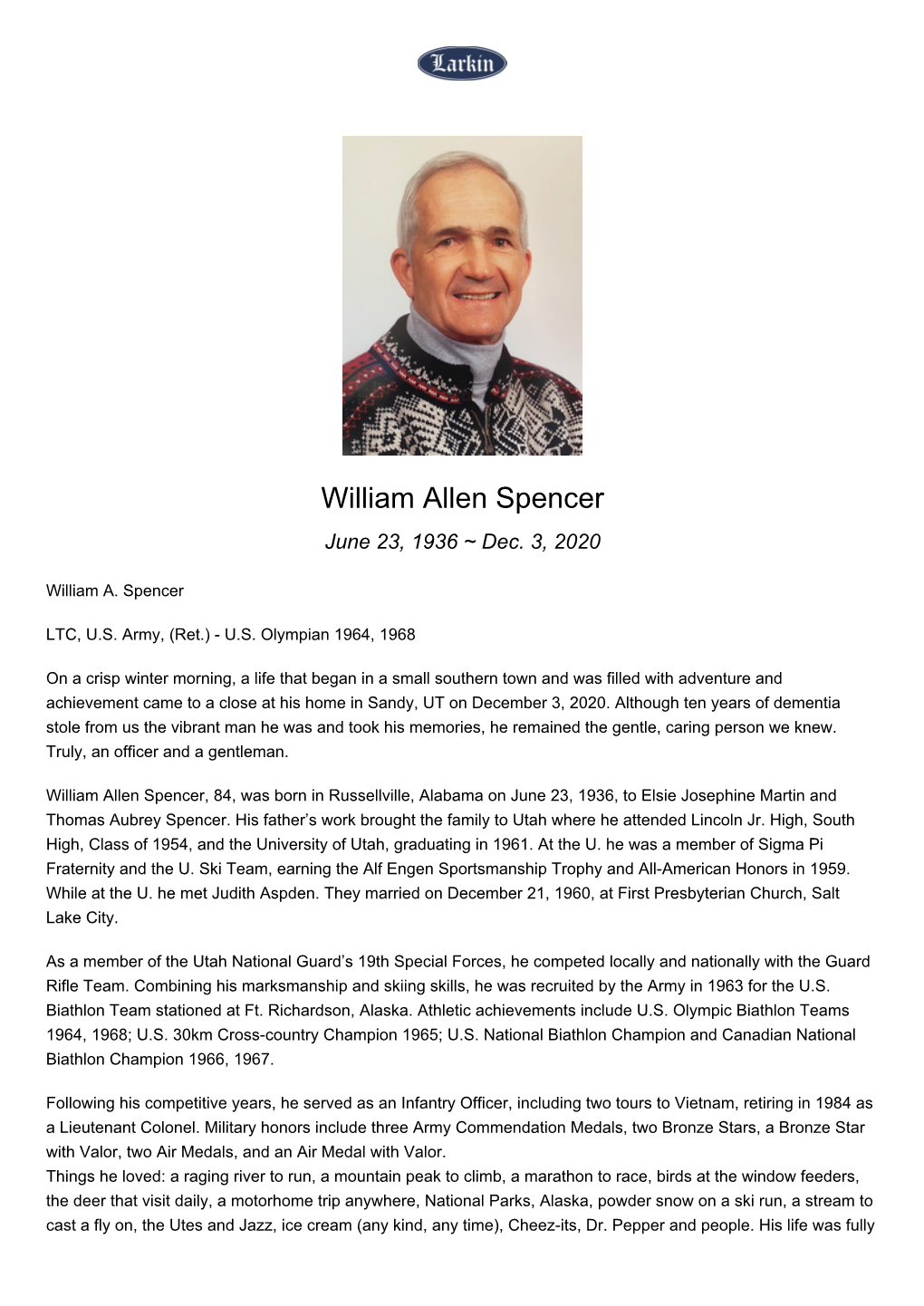 William Allen Spencer June 23, 1936 ~ Dec