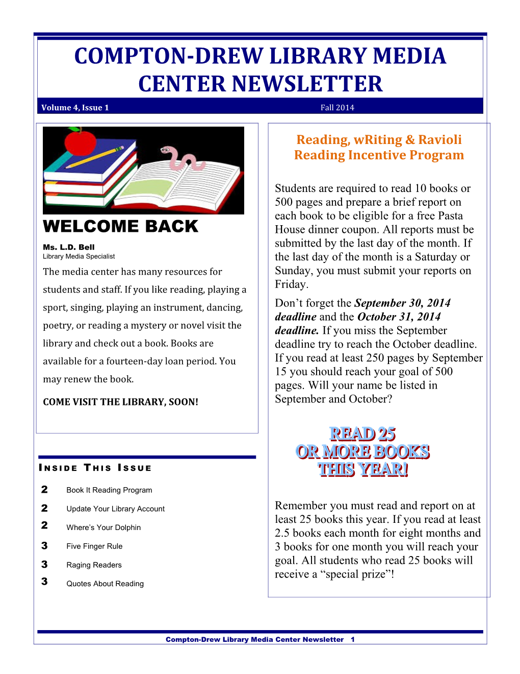 Stevens Library Media Center Newsletter