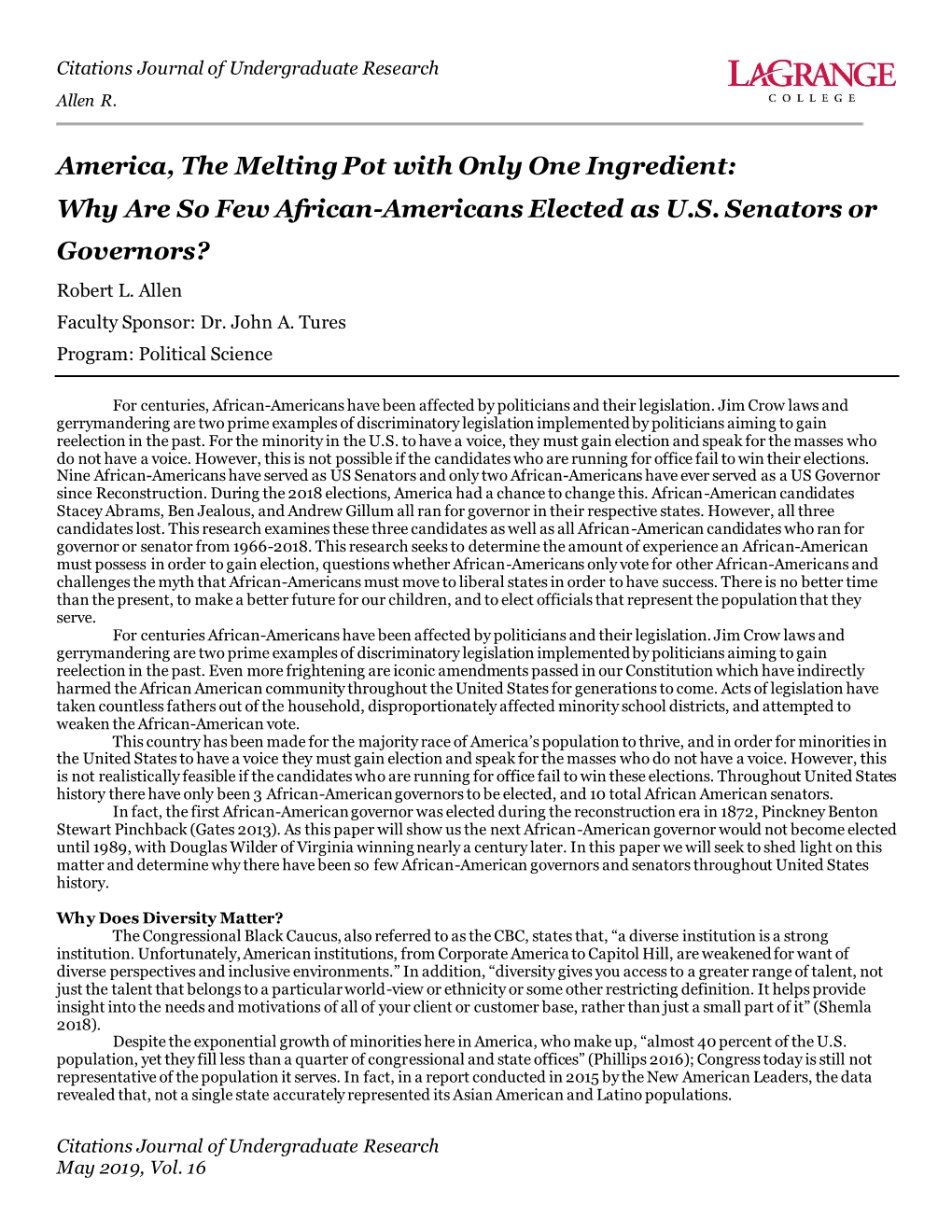 America, the Melting Pot with Only One Ingredient: Why Are So Few African-Americans Elected As U.S