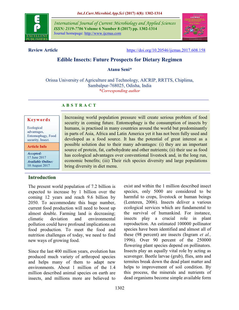 Edible Insects: Future Prospects for Dietary Regimen