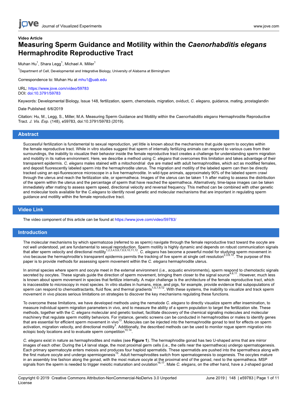 Measuring Sperm Guidance and Motility Within the Caenorhabditis Elegans Hermaphrodite Reproductive Tract