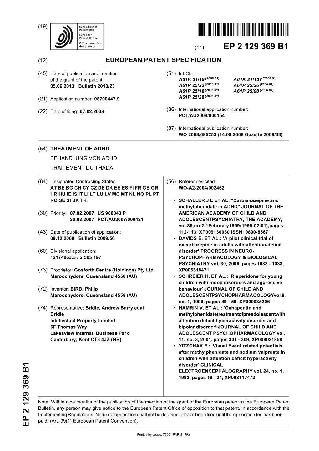 Treatment of Adhd Behandlung Von Adhd Traitement Du Thada