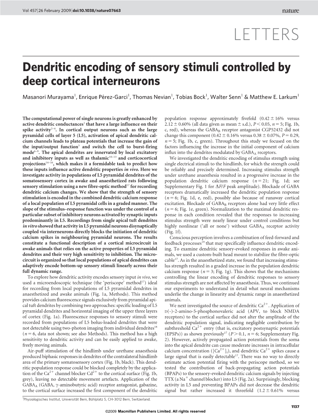 Dendritic Encoding of Sensory Stimuli Controlled by Deep Cortical Interneurons