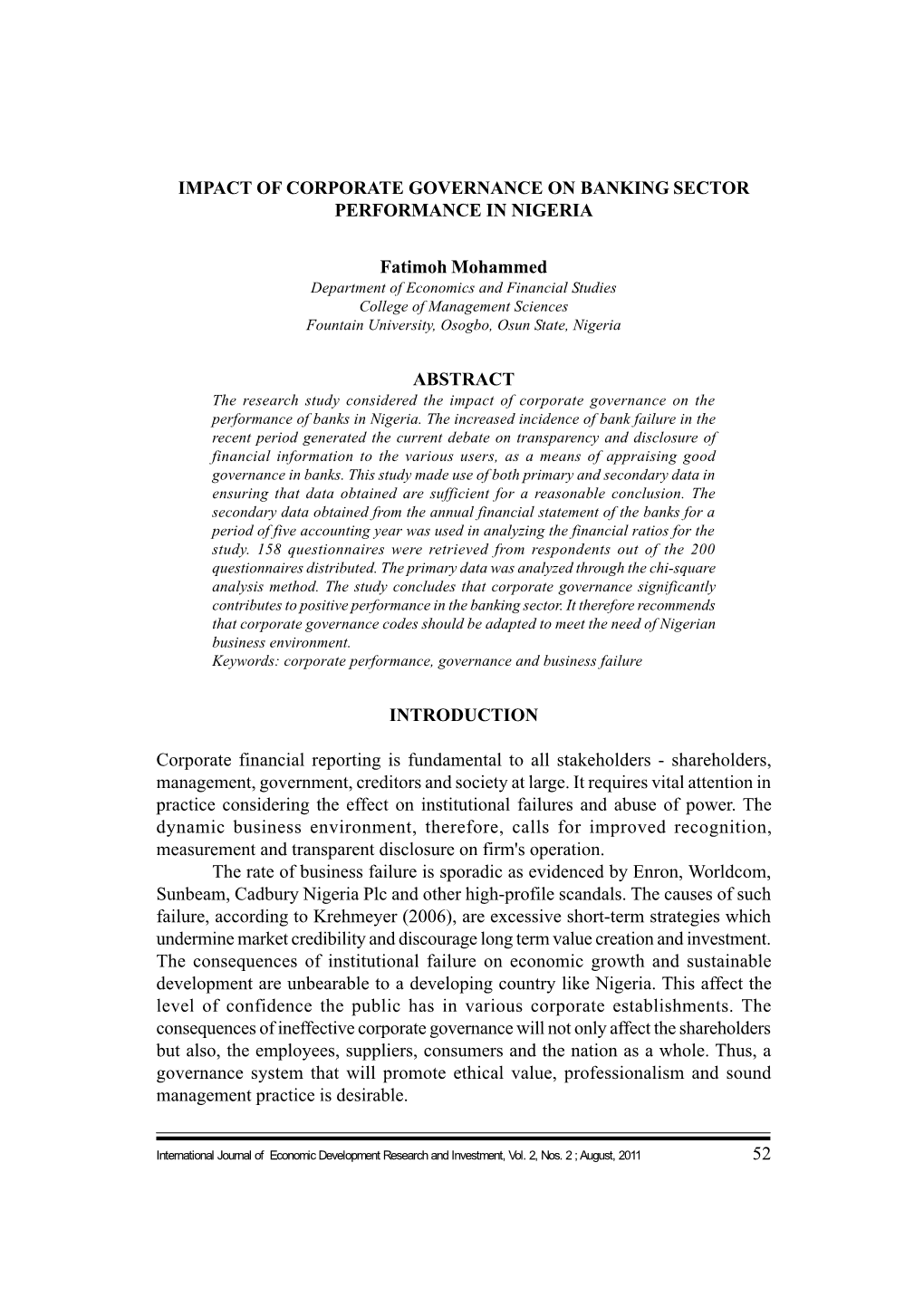 Impact of Corporate Governance on Banking Sector Performance in Nigeria