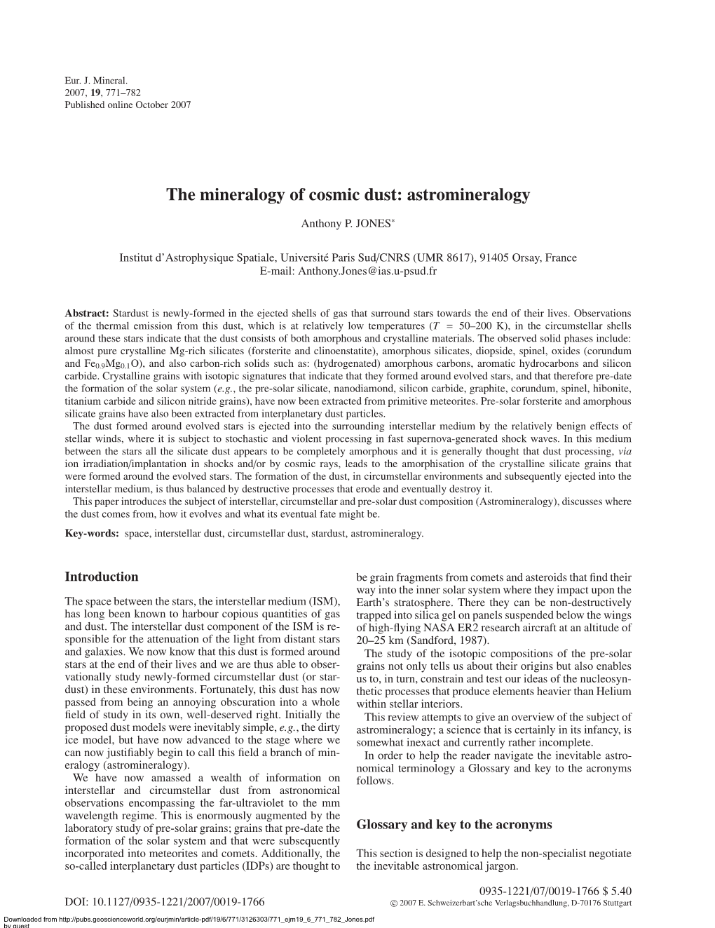 The Mineralogy of Cosmic Dust: Astromineralogy