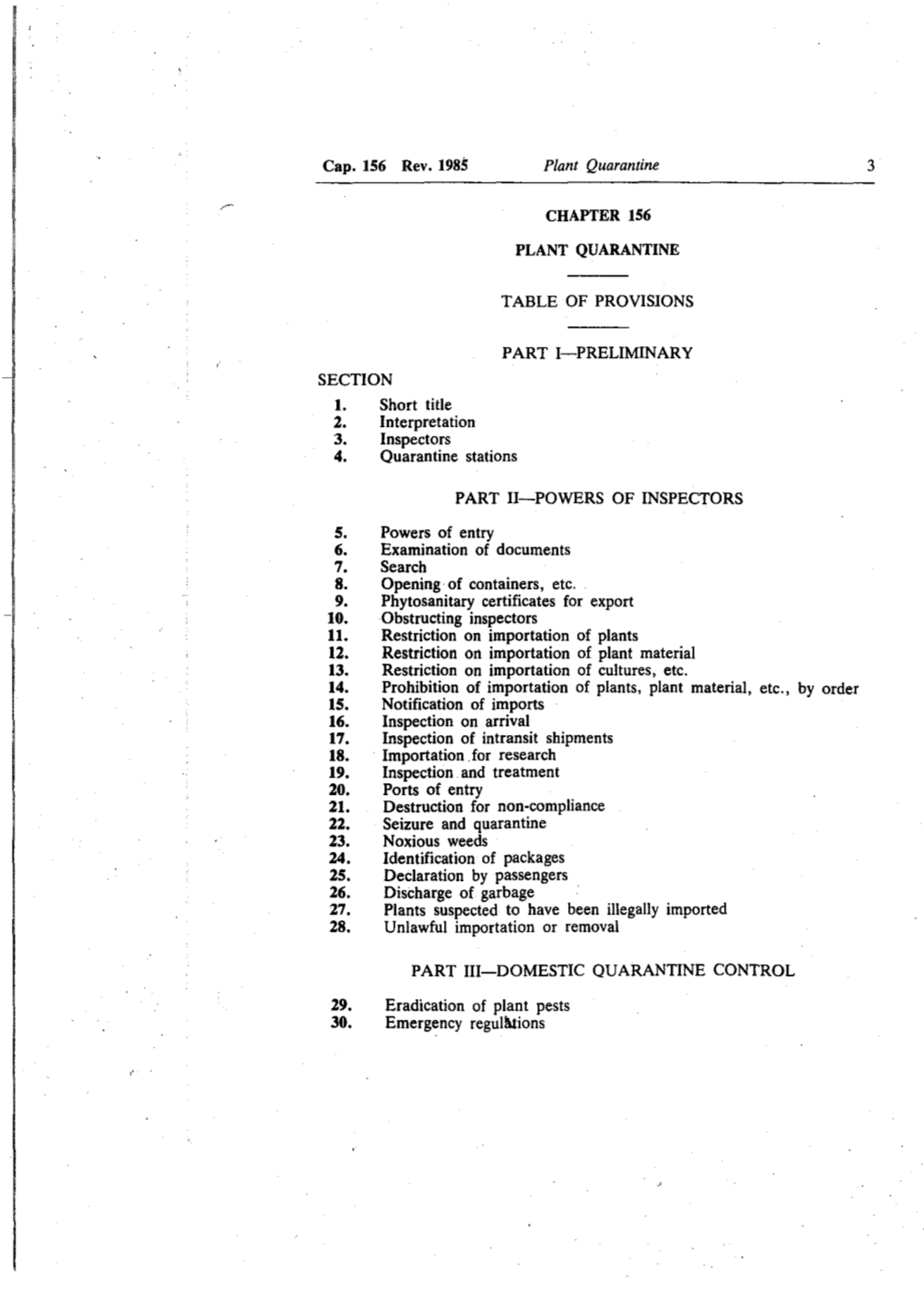 Cap. 156 Rev. 1985 SECTION Short Title 2. Interpretation 3. Inspectors