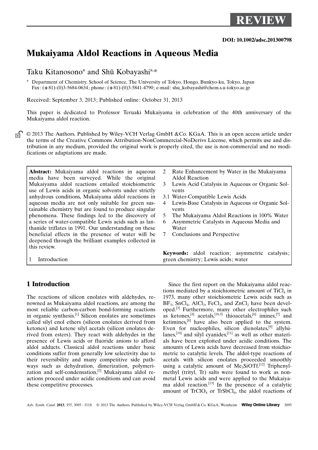 Mukaiyama Aldol Reactions in Aqueous Media