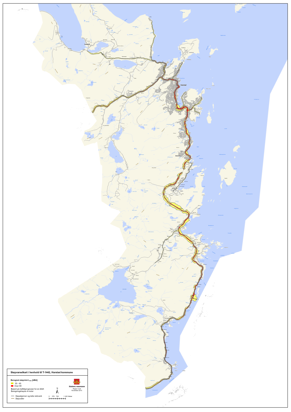 Støyvarselkart I Henhold Til T-1442, Harstad Kommune Reistad