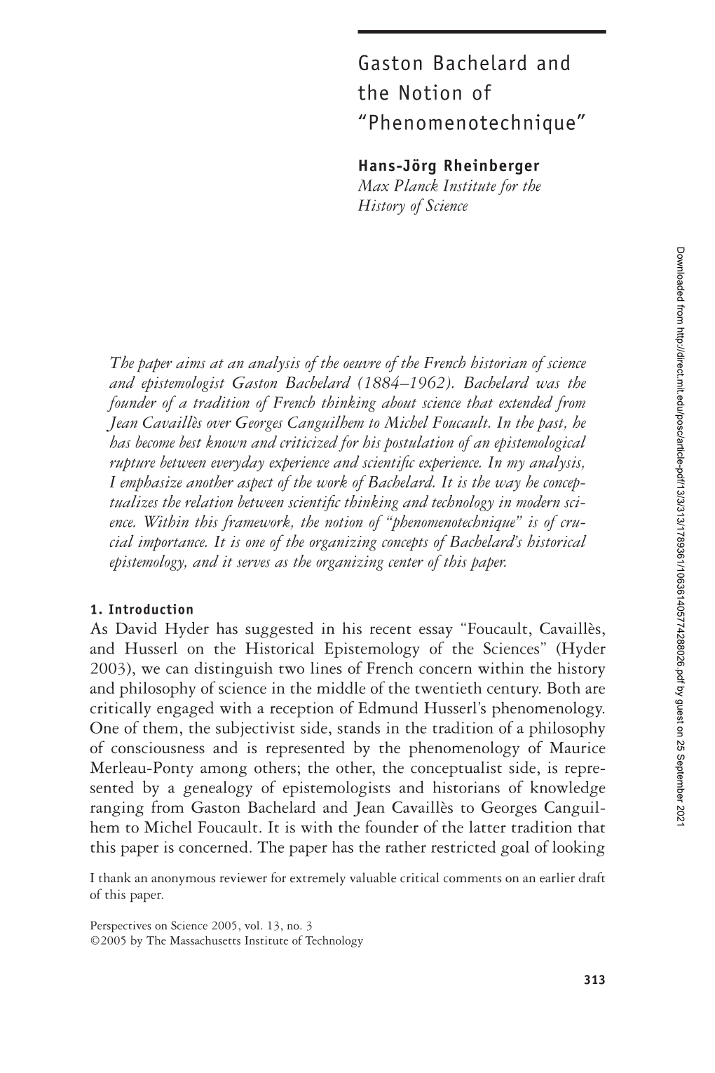 Gaston Bachelard and the Notion of “Phenomenotechnique”