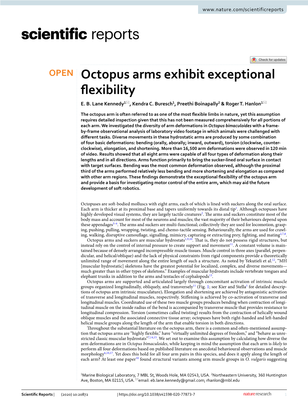 Octopus Arms Exhibit Exceptional Flexibility