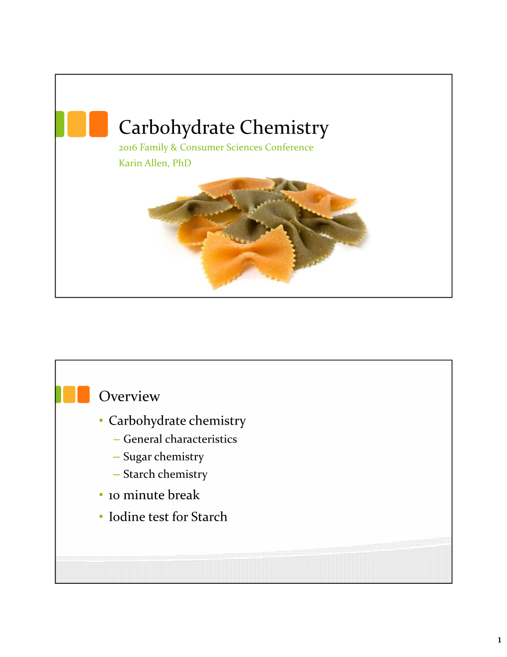 Carbohydrate Chemistry 2016 Family & Consumer Sciences Conference Karin Allen, Phd