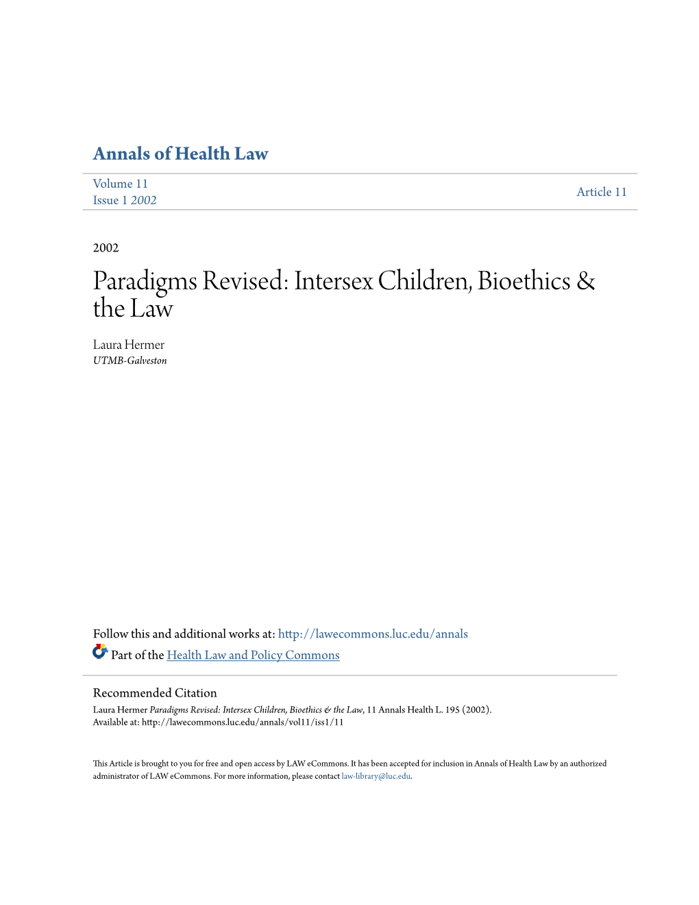 Intersex Children, Bioethics & The