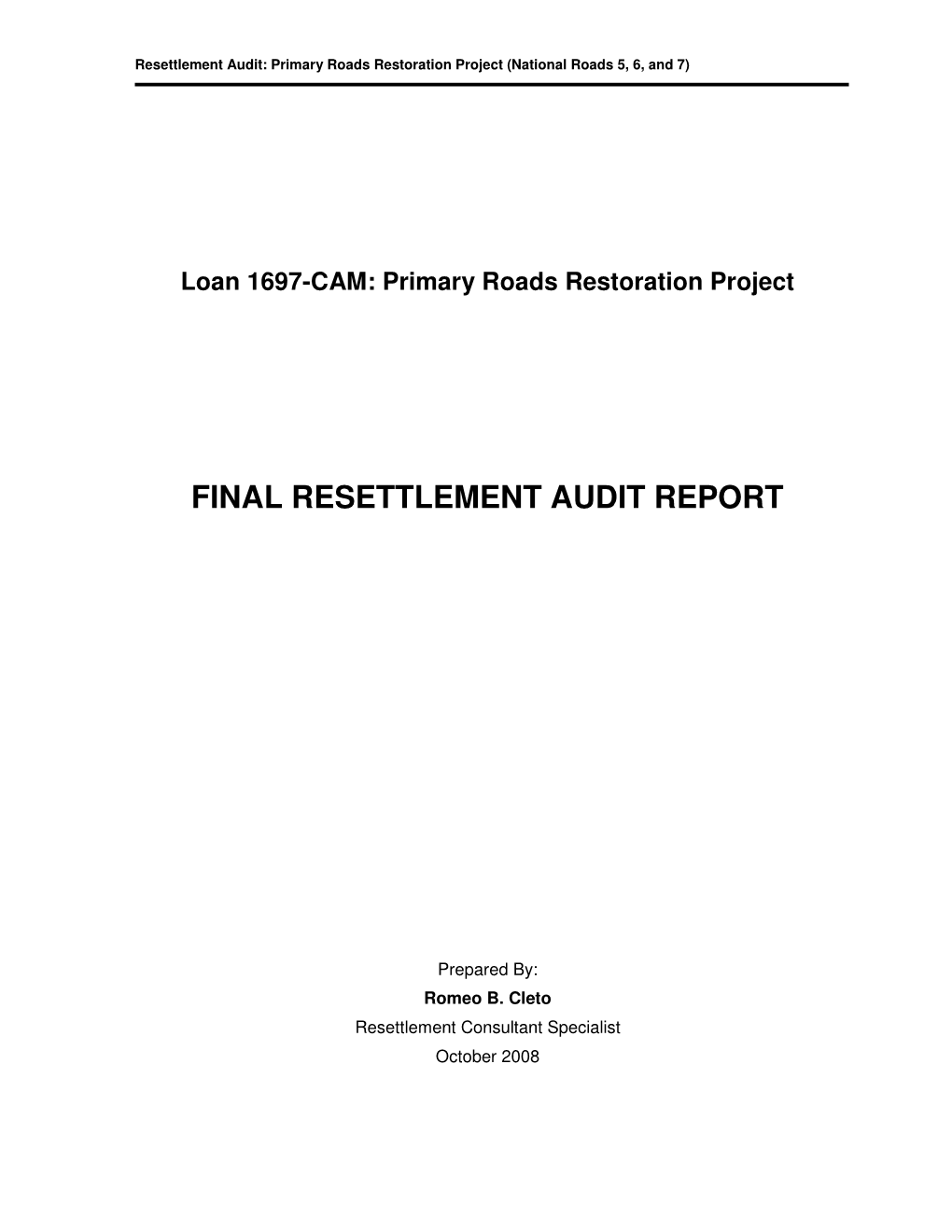 Primary Roads Restoration Project (National Roads 5, 6, and 7)