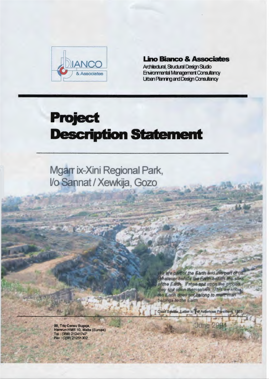 Project Description Statement for the Setting up of Mġarr Ix-Xini Regional