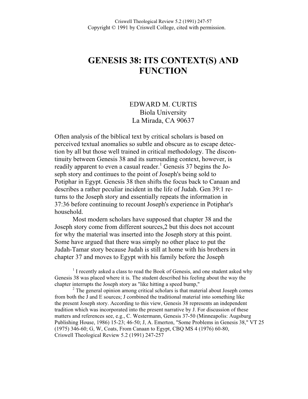 Genesis 38: Its Context(S) and Function