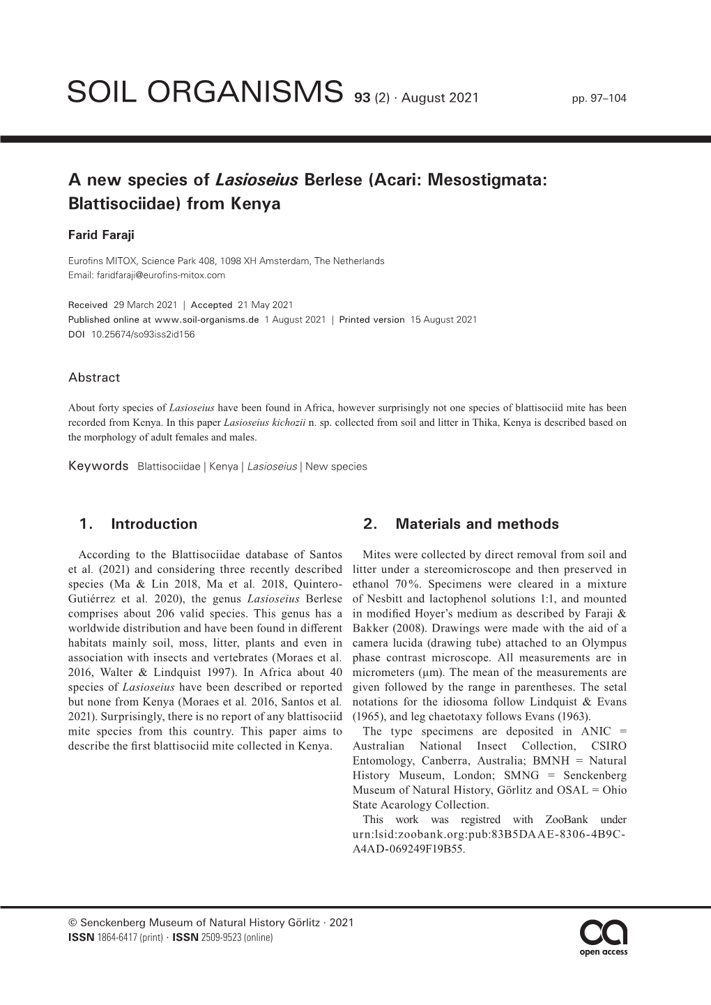 Acari: Mesostigmata: Blattisociidae) from Kenya