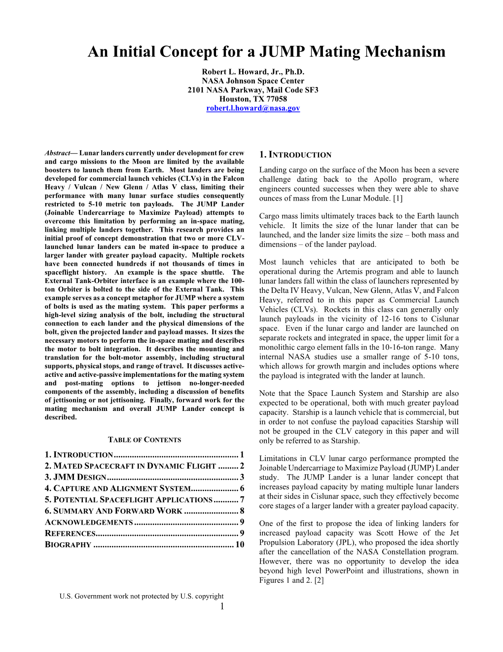 An Initial Concept for a JUMP Mating Mechanism Robert L