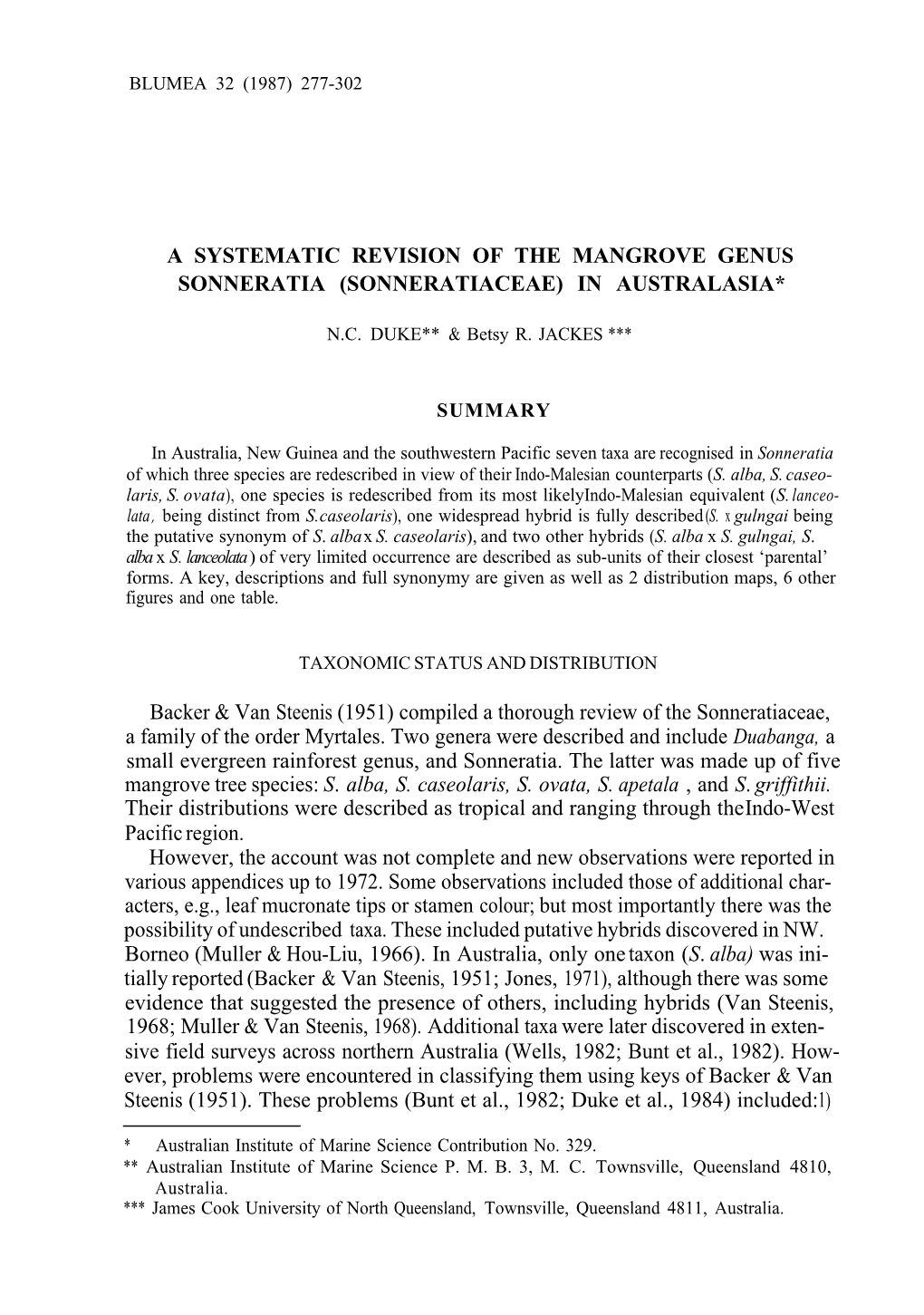 A Systematic Revision of the Mangrove Genus Sonneratia (Sonneratiaceae) in Australasia*