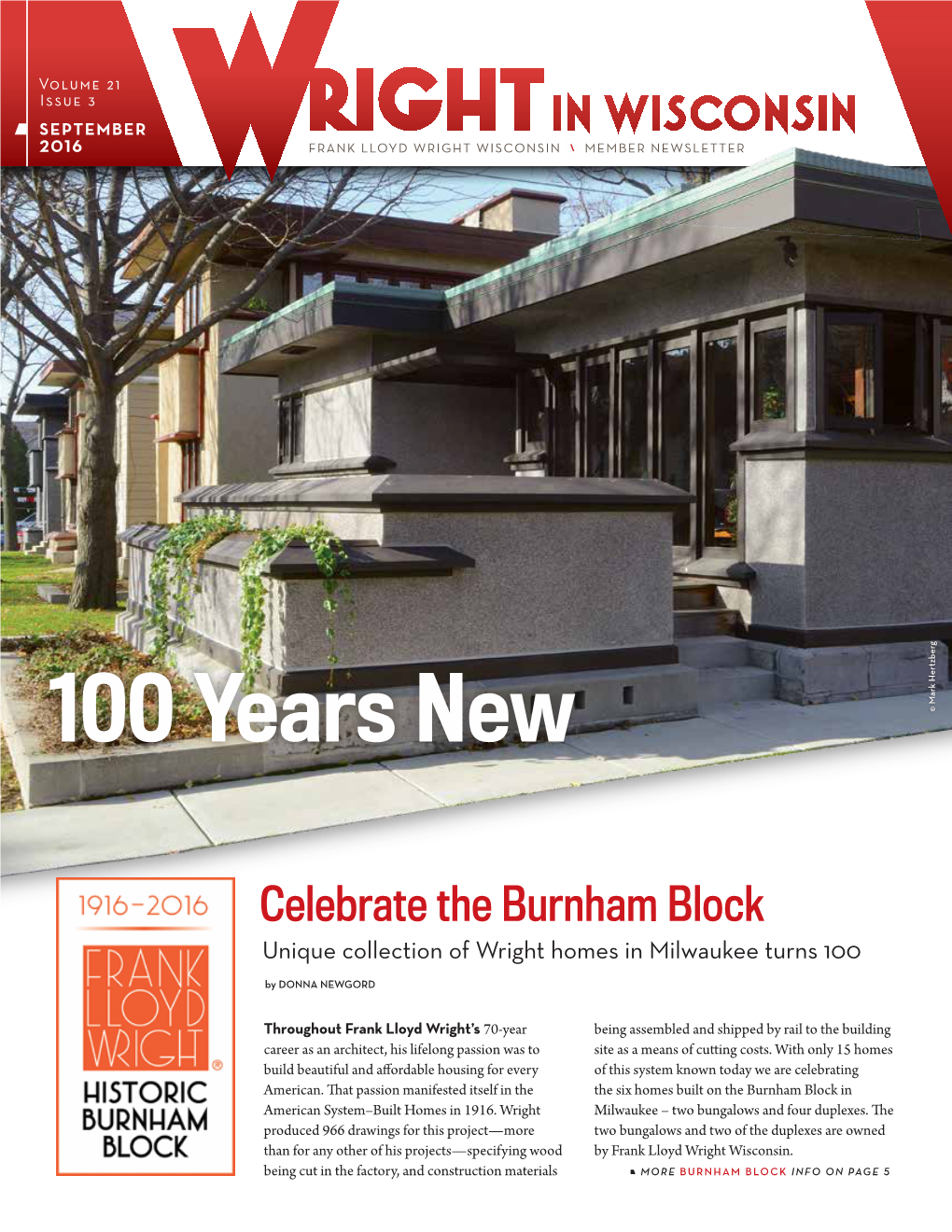 2016 Frank Lloyd Wright Wisconsin Member Newsletter