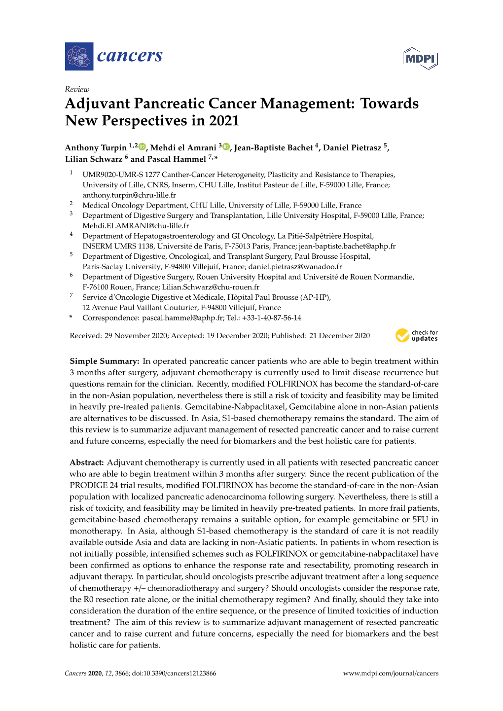 Adjuvant Pancreatic Cancer Management: Towards New Perspectives in 2021