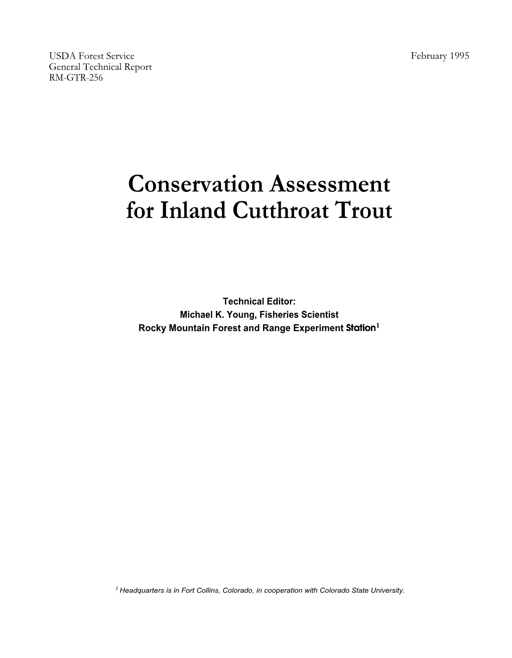 Conservation Assessment for Inland Cutthroat Trout