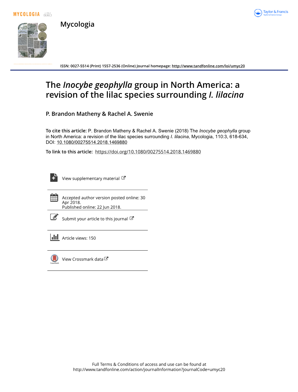 The Inocybe Geophylla Group in North America: a Revision of the Lilac Species Surrounding I