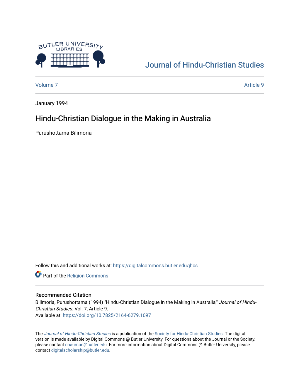 Hindu-Christian Dialogue in the Making in Australia