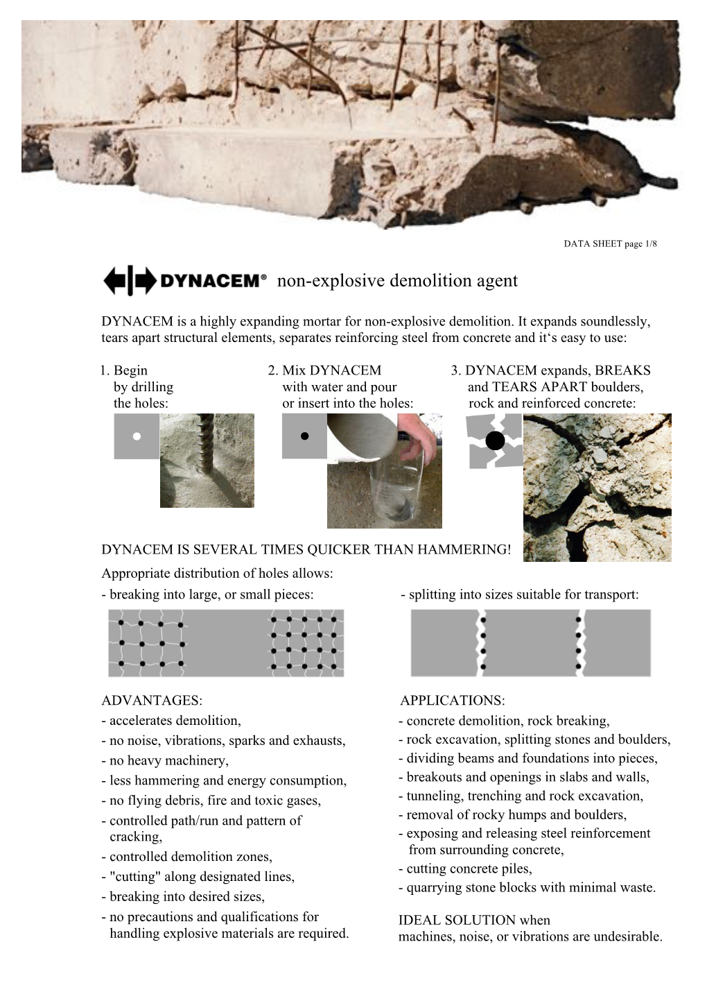 Non-Explosive Demolition Agent Dynacem Data Sheet