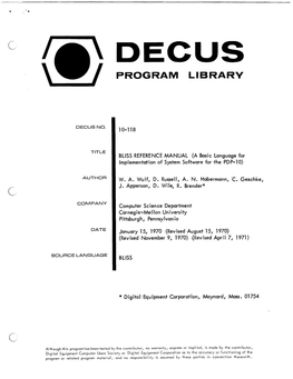 BLISS REFERENCE MANUAL (A Basic Language for Implementation of System Software for the PDP-10)