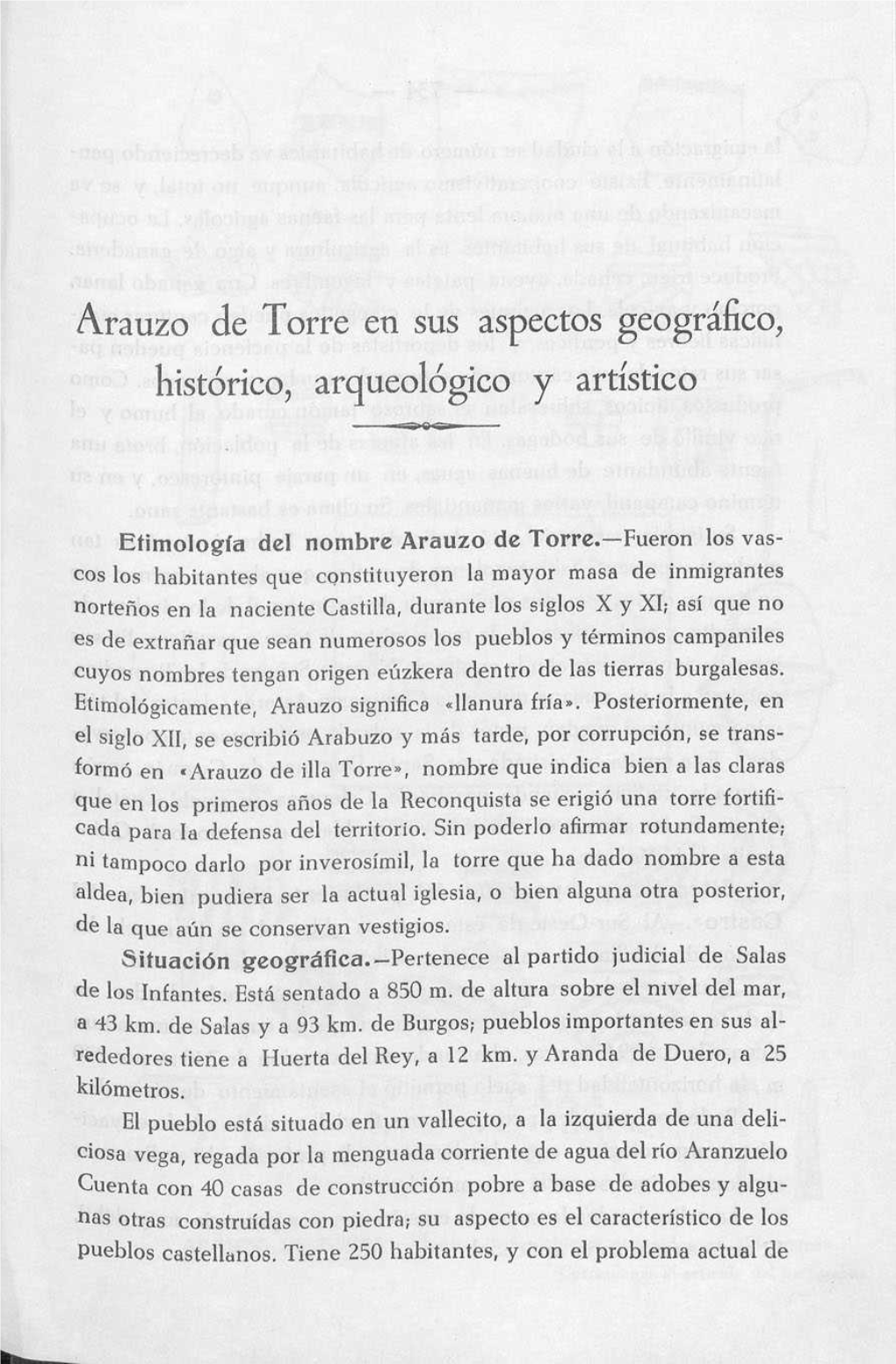 Arauzo De Torre En Sus Aspectos Geográfico, Histórico, Arqueológico Y Artístico