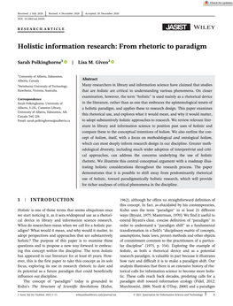 Holistic Information Research: from Rhetoric to Paradigm