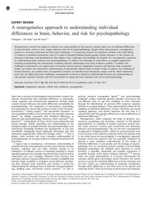 A Neurogenetics Approach to Understanding Individual Differences in Brain, Behavior, and Risk for Psychopathology