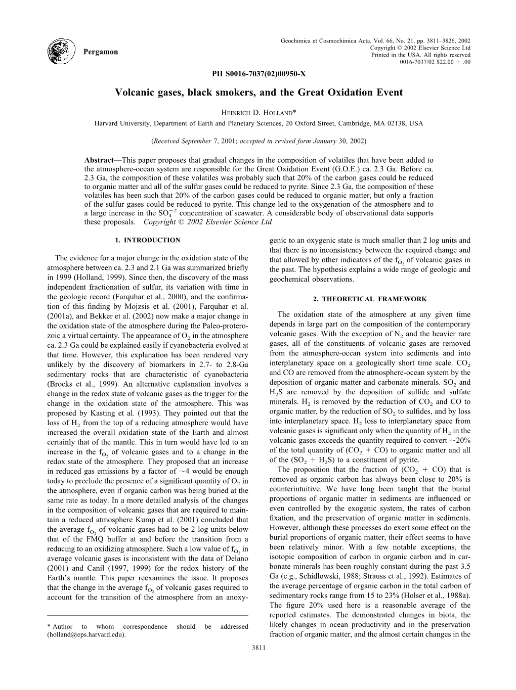 Volcanic Gases, Black Smokers, and the Great Oxidation Event