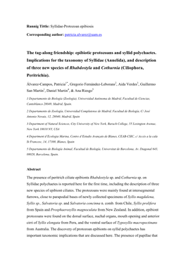 Epibiotic Protozoans and Syllid Polychaetes. Implications for The
