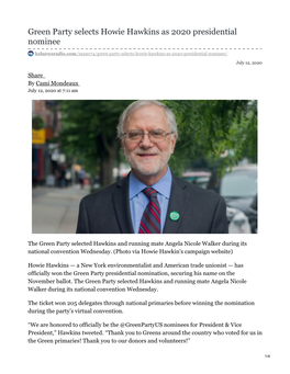 Green Party Selects Howie Hawkins As 2020 Presidential Nominee