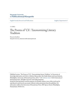 Taxonomizing Literary Tradition Elizaveta Strakhov Marquette University, Yelizaveta.Strakhov@Marquette.Edu