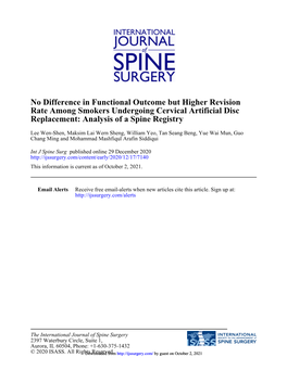 Analysis of a Spine Registry Rate Among Smokers Undergoing