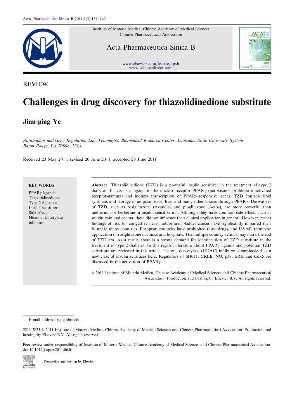 Challenges in Drug Discovery for Thiazolidinedione Substitute