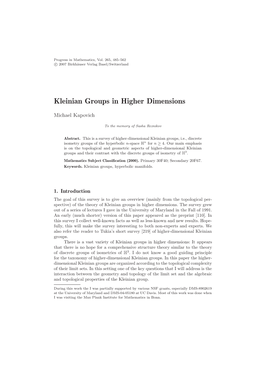 Kleinian Groups in Higher Dimensions